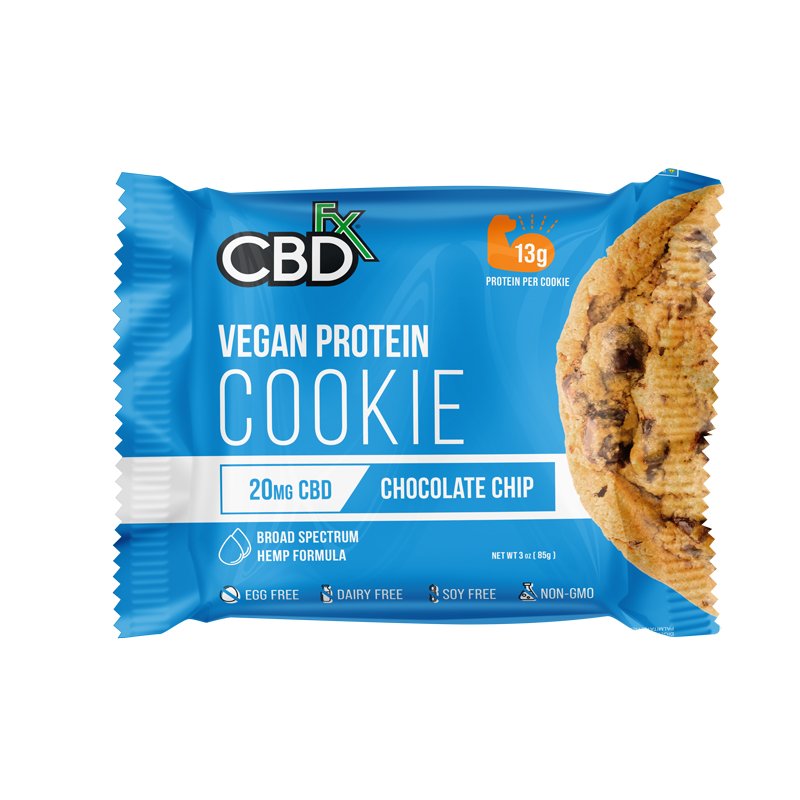 CBDfx, CBD Vegan Protein Cookie, Chocolate Chip, Broad Spectrum THC-Free, 3oz, 20mg CBD