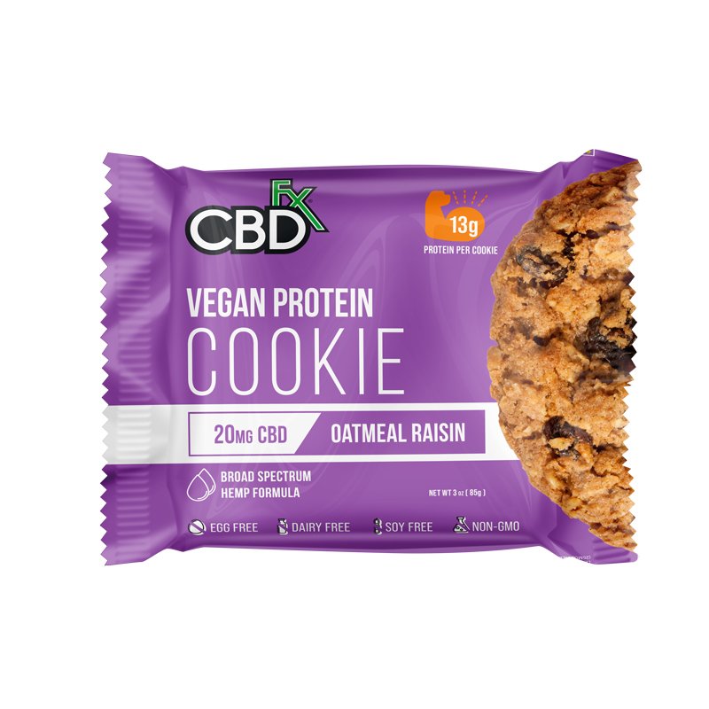 CBDfx CBD Vegan Protein Cookie Oatmeal Raisin Broad Spectrum THC Free 3oz 20mg CBD